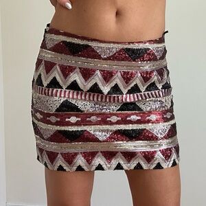 Sequined Aztec Patter Mini Skirt